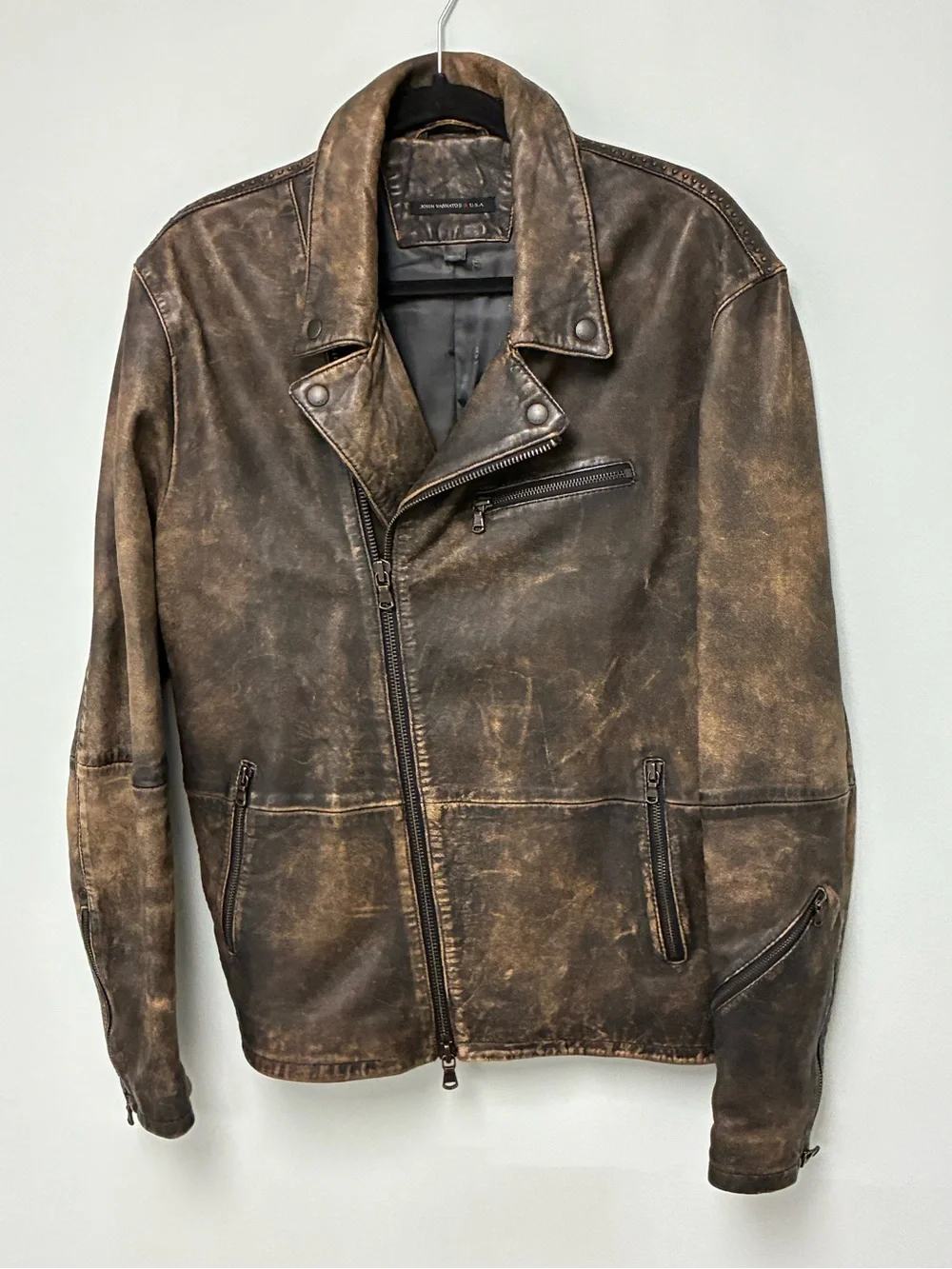 John Varvatos Distressed Leather Biker Jacket Large